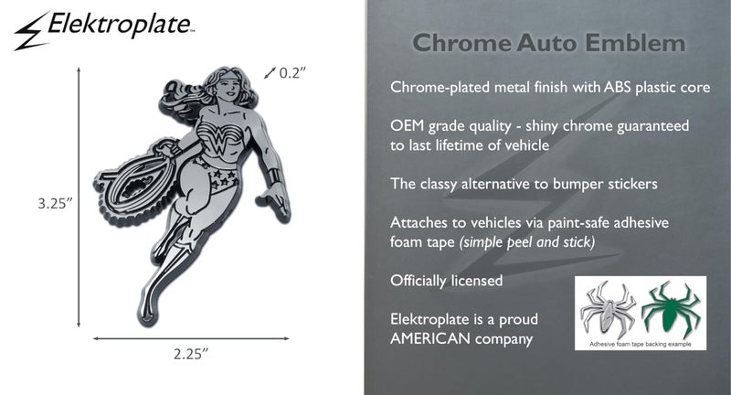 Elektroplate Offcially Licensed DC Comics Wonder Woman Vintage OEM Chrome Emblem for Cars, Trucks, and All Auto | Universal Fit at 3.25" x 2.25" | Weatherproof - Image 3